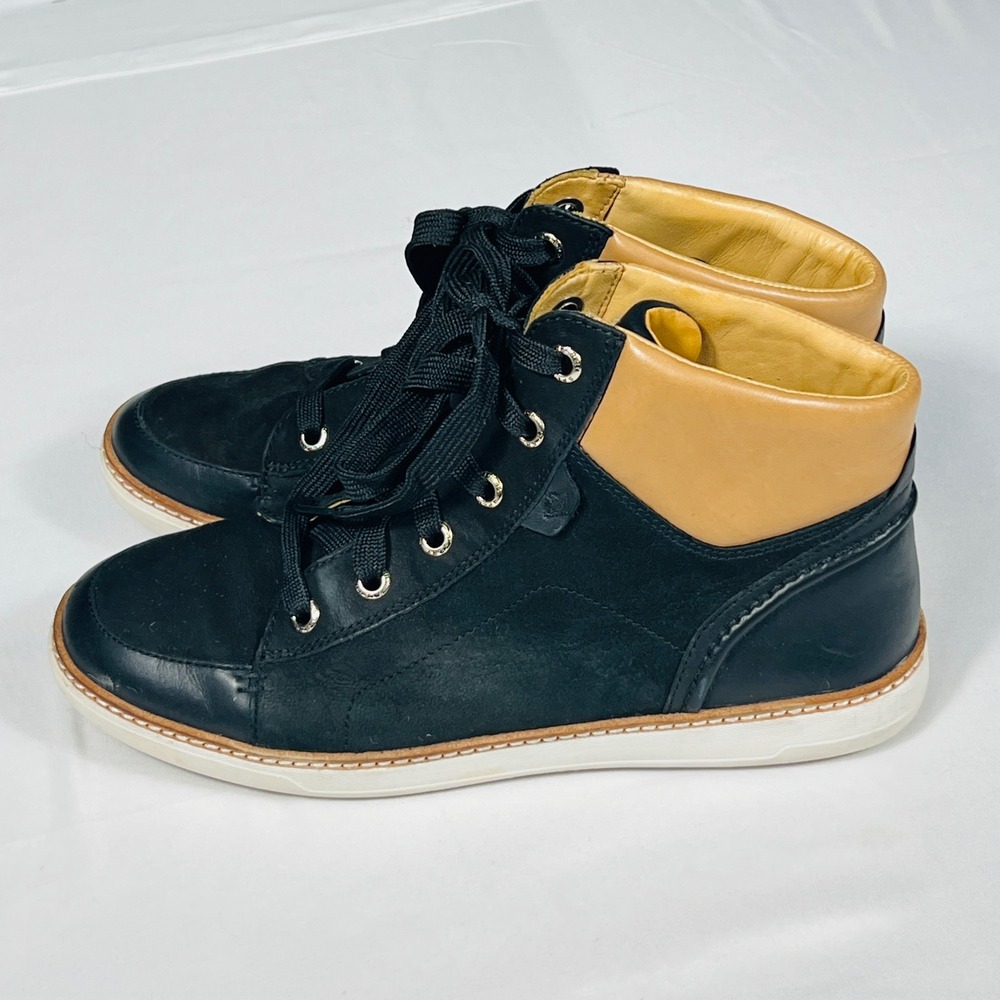 Sperry Gold Cup Rey Isla Womens 9M Black Leather High Top Sneakers Tan Trim